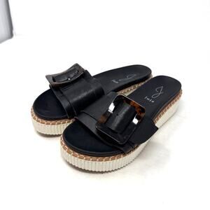 Joie‎ Lyla Black Leather Slide Sandals Platform Buckle Detail Size 7.5